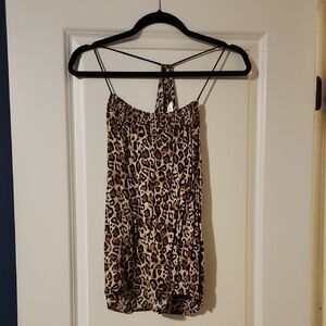 Leopard Print Spaghetti Strap Tank Top - Brown